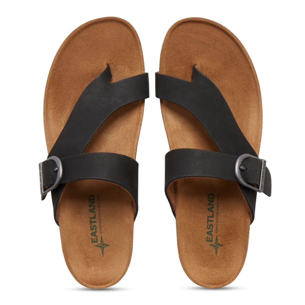 Eastland | Women's Shauna Adjustable Thong Sandals-Black Nubuc